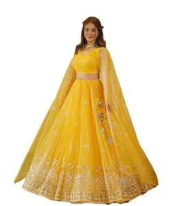 Women's Semi-stitched Poly <b>Net</b> Yellow Embroidered Lehenga Choli Set with <b>Dupatta</b> Stylish Lehenga Choli for Festival Cultural - Product Image 2
