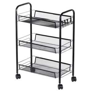 3 Tier Chrome Metal Wire Mesh Rolling Cart Utility <b>Trolley</b> <b>Storage</b> Shelf Side Handle Kitchen Office Organizer - Product Image 2