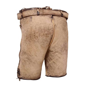 Pantalones cortos bávaros de cuero para hombre, estilo vintage, con bordado floral, cintura alta, con bolsillos decorativos y cinturón. - Product Image 2