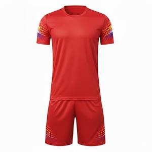 Tenues de football de qualité supérieure à séchage rapide, coupe automatisée, sublimation, maillots et shorts de football vierges de couleur rouge, ensemble uniforme - Product Image 1