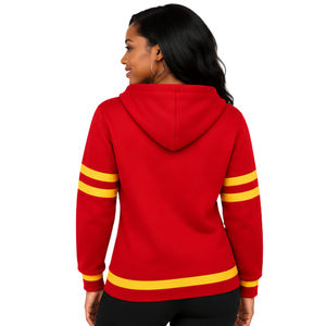 Sudadera con Capucha PDK para Mujer, Color Rojo Dorado, con Corona de Laurel, Letras Griegas, Cuello con Ojales, Rayas Universitarias, Sudadera de Forro Polar, Regalo para Hermandades - Product Image 2