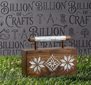 Wholesale Vintage Carved Hardwood Box <b>Clutch</b> Natural <b>White</b> Shell Mosaic Bridal Handbag with Detachable Chain - Product Image 5