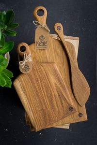 Tablas de Cortar Rectangulares de Madera de Diseño Moderno con Asa, Material de Madera Natural, Paquete Combinado, Tabla para Servir - Product Image 1
