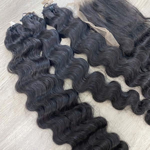 Paquete combinado de cierre de cabello humano sin procesar Paquete de cabello de onda profunda virgen Precio barato Color natural Cabello virgen vietnamita crudo - Product Image 1