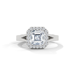 Asscher Cut Diamond <b>Ring</b> Halo <b>Solitaire</b> Engagement Band 925 <b>Silver</b> Rhodium Plated for Women - Product Image 1