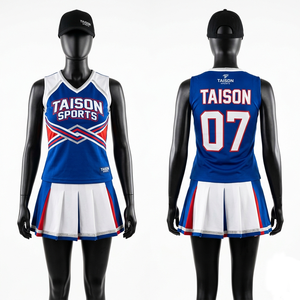 Uniforme de cheerleading haut de gamme en polyester et élasthanne 220 GSM, design à panneaux violet, turquoise et blanc, ensemble personnalisé avec logo par sublimation - Product Image 6