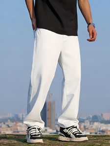 Jean en coton blanc coupe droite pour homme, taille mi-haute, coupe ample, style décontracté, idéal pour l'été - Product Image 4