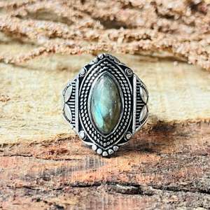 Anillo de Labradorita de Latón, Anillo Bohemio Tribal de Labradorita para Mujer, Joyería de Plata Oxidada Estilo Vintage, Venta al por Mayor - Product Image 2