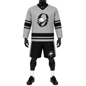 Gray Black Ice Hockey Set Sublimation Jersey and Shorts <b>Athletic</b> Team Uniform Match Wear Long Sleeve Sports Apparel - Product Image 1