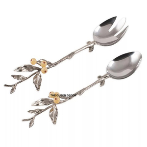 <b>Set</b> Elegant Gold Finish Perfect for Dining Decor Gifting <b>and</b> Server Use Premium Leaf Handle Brass <b>Spoon</b> <b>and</b> <b>Fork</b> Cutlery - Product Image 6