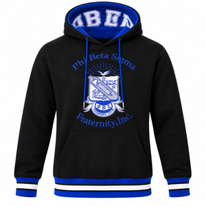 Sweat à capuche noir Phi Beta Sigma pour homme, avec écusson brodé, bleu royal, bordure blanche, poche kangourou, manches longues, fraternité - Product Image 3
