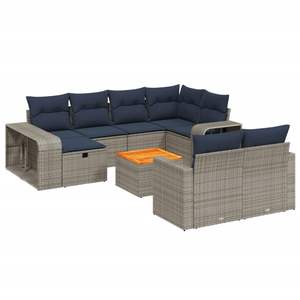 Juego de sofás de patio de ratán sintético gris de 11 piezas con cojines, colección de muebles duraderos para exteriores - Product Image 2