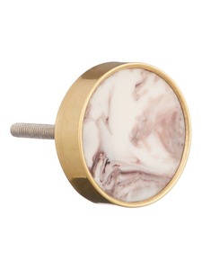 Round Marble Furniture <b>Knob</b> with Brass Frame for Drawer Storage and Closet Contemporary Design Durable Handle - Product Image 3
