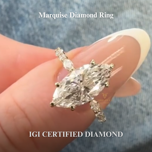 Anillo de compromiso y eternidad de lujo para mujer, con diamante marquise cultivado en laboratorio, certificado por IGI, 5 quilates, color DE, claridad VS1, oro amarillo de 10K/14K - Product Image 2