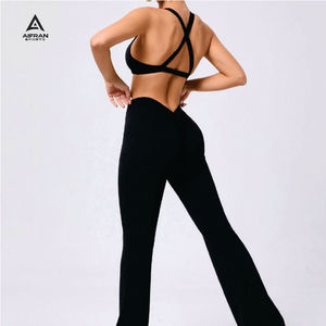 AIFRAN SPORTS Mono de yoga y gimnasio para mujer, verde, sin costuras, de cintura alta, elástico, con espalda cruzada y fruncido en los glúteos, de longitud completa - Product Image 4