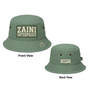 Chapeau Bob Unisexe 260 GSM en Polyester/Coton Sergé Vert Multi-Panneaux avec Logo Tissé Personnalisé et Broderie 3D - Product Image 1