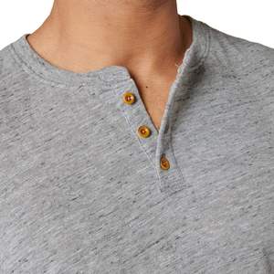 Men's <b>Light</b> Grey Henley T Shirt Casual Soft Cotton Summer Short Sleeve Button Neck Tee - Product Image 6