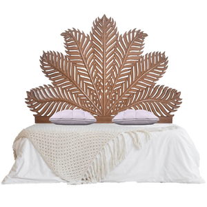 Cabecero de Cama King Size de Madera Tallada a Mano con Diseño de Hoja de Palma, Pintado en Marrón, Decoración de Madera de Ingeniería, Muebles para el Hogar - Product Image 1