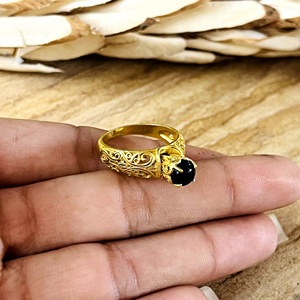 Best Arrival Boho Filigree Black Onyx <b>Ring</b> Tribal Brass <b>Rings</b> Women 18k Gold Plated Vintage Swirl <b>Statement</b> Wholesale/OEM/ODM - Product Image 4