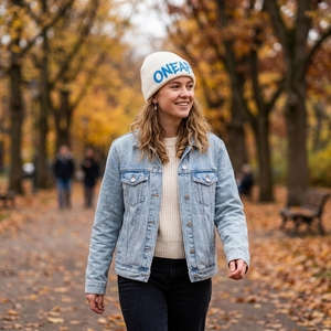 Custom White Knit Beanie Hat Blue Logo Ribbed Cuffed <b>Winter</b> <b>Cap</b> Warm Unisex Streetwear Fashion Headwear Wholesale - Product Image 3