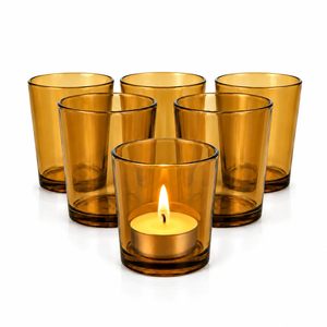 Glass Tealight & Votive <b>Candle</b> Holders 6x6x5cm Set of 6 Eco-Friendly Handmade Round <b>Red</b>/Yellow/Sky Blue for Christmas - Product Image 3