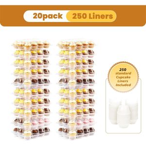 Confezione da 20 Contenitori Impilabili per Cupcake, 12 Vaschette per Cupcake e 250 Pirottini in Plastica e Scatole, Set di Utensili per Torte - Product Image 1