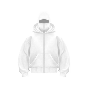 Sweat-shirt à capuche balaclava pour homme en coton lourd 100% personnalisé, coupe oversize, double capuche avec fermeture éclair, épaules tombantes - Product Image 2