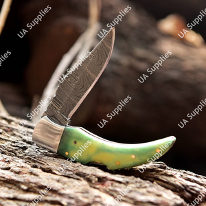 Couteau de survie pliant artisanal en acier Damas OEM, manche en bois Pakka, lame ultra-affûtée, étui en cuir, pour usage extérieur, vente en gros, DIY, OBM - Product Image 4