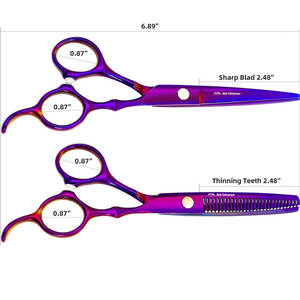 Tijeras de peluquería de peluquero Tijeras de adelgazamiento Juegos de tijeras de corte de pelo profesional Acero inoxidable Púrpura - Product Image 2