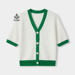 HMR Vêtements grecs personnalisés pour femmes, cardigan en acrylique écologique vintage blanc et vert contrasté pour l'hiver - Product Image 4