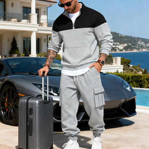 PASUXI Tuta Sportiva da Uomo a Blocchi di Colore, Vestibilità Ampia, Stile <span class=keywords><strong>Cargo</strong></span>, con <span class=keywords><strong>Felpa</strong></span> con Collo Alto <span class=keywords><strong>e</strong></span> Pantaloni Jogger, Set 2 Pezzi - Product Image 1