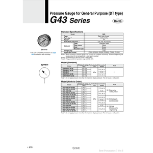 Manomètre G43-7-02 SMC Pneumatics Manuel Variant Service d'exécution - Product Image 2