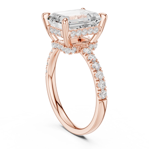 Anillo de Compromiso de Diamantes con Corte Asscher para Mujer en Oro Rosa, Engaste Pavé, Estilo Clásico - Product Image 1