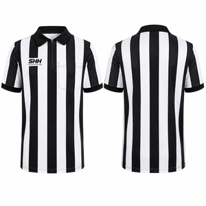 Ensembles de maillots d'arbitre pour hommes, noir et blanc, imprimés, à col, demi-zip, poche poitrine, manches courtes, pour basketball professionnel - Product Image 4