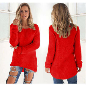 XL rouge femmes surdimensionné Blouse chaud ample coton tricoté pull couleur unie ONeck décontracté Long pull Hipster vêtements - Product Image 1