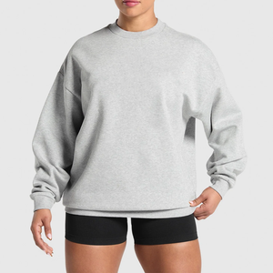 Sweat-shirt à col rond pour femme, gris chiné, épaules tombantes, manches longues, tricoté - Product Image 1