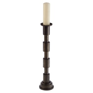 Modern <b>Black</b> Metal <b>Candlestick</b> <b>Holder</b> Featuring A Stacked Segmented Column Design And Round Shape For Home Decoration - Product Image 1