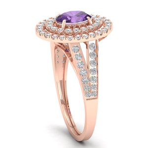 Bagues de fiançailles halo en or massif 14 carats faites à la main REYES, diamant taille ovale, améthyste 0,75 carat, bijoux fins pour femmes - Product Image 4