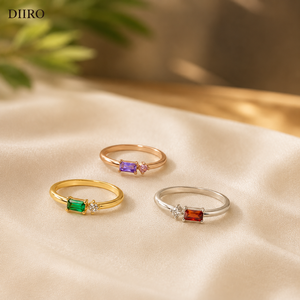 Anillo de Compromiso de Plata de Ley 925 con Gema de Corte Esmeralda para Mujer, Anillo de Propuesta con Moissanita - Product Image 1