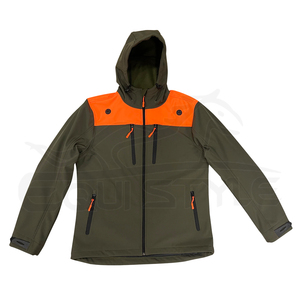 <b>Mens</b> Olive Green Softshell <b>Jacket</b> with Orange Panel Unisex Sport <b>Utility</b> OEM Hooded Waterproof Windproof Outdoor Hunting <b>Jackets</b> - Product Image 1