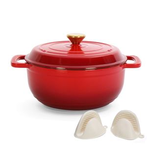 Pentola in Ghisa Smaltata Rossa Sfumata da 5QT con Due Guanti in Silicone per Zuppe e Brodi - Product Image 6