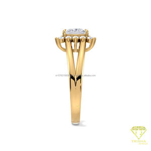 Princess Cut Lab Grown Diamond Halo Engagement <b>Ring</b> in 14K Yellow Gold <b>Split</b> Shank Vintage Wedding <b>Ring</b> for Women - Product Image 2
