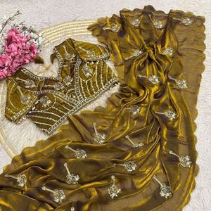 Sari de style Bollywood haut de gamme et élégant avec broderies Khatli et perles, chemisier cousu, prix de gros par Royal Export - Product Image 2