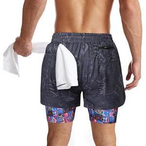 Printed Gym <b>Shorts</b> <b>Men</b> 2 in 1 Quick Dry Polyester <b>Compression</b> <b>Shorts</b> with Phone Pocket Patterned Athletic Workout <b>Shorts</b> - Product Image 2