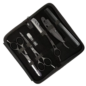 Ensemble de 6 ciseaux de coiffure professionnels noirs avec ciseaux à effiler, rasoir et étui pour hommes - Product Image 1