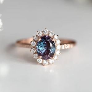 Anillo de compromiso y boda de lujo de plata de ley 925 chapado en oro con alejandrita de corte ovalado, gema que cambia de color, certificado para fiesta - Product Image 3