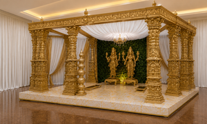 Mandap de mariage moderne de style Temple d'Or, en fibre de verre légère, pour mariage indien du Sud, décoration de mariage Telugu - Product Image 5
