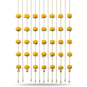 Adorno de Pared con Cuentas y Rosas Amarillas Artificiales, Estilo Art Deco, con Campanas, para Bodas, Diwali, Festivales y Decoración del Hogar - Product Image 3