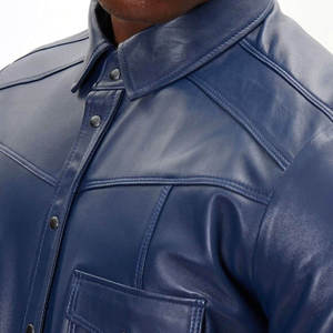 Men Premium Genuine Leather <b>Shirt</b> High Quality Soft Comfortable Classic Button Front Casual Regular Fit <b>Safari</b> Style Breathable - Product Image 5