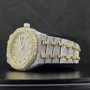 Reloj Mecánico Automático de Lujo para Hombre, Caja de Acero Inoxidable con Incrustaciones de Diamantes, Visualización de Fecha Analógica, Botón de Presión, Estilo Hip Hop, 41 mm, 20 mm - Product Image 4